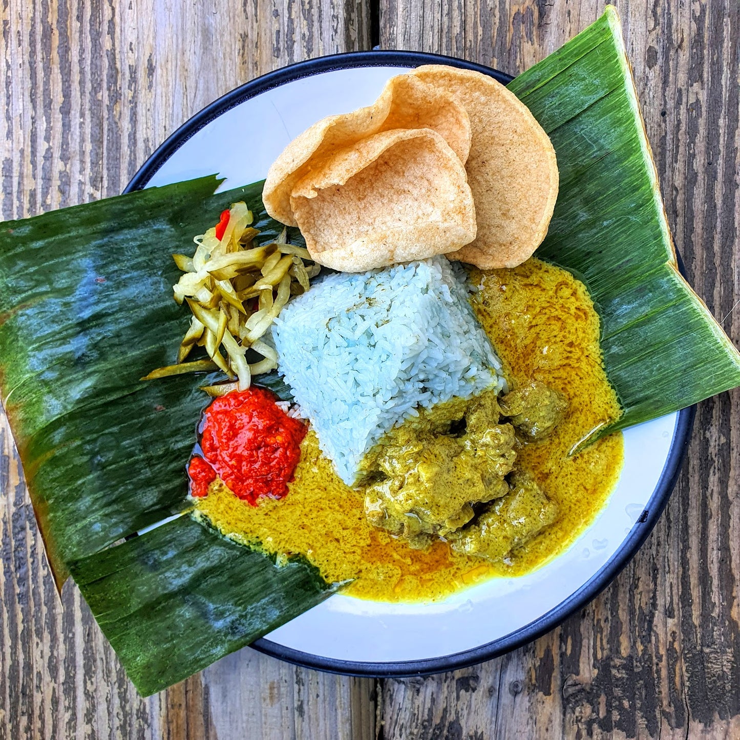 Nasi Kerabu with Kari Kambing (Curry Lamb)